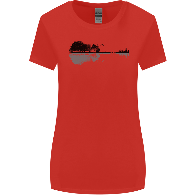 Guitar City Reflection Guitarist Electric Womens Wider Cut T-Shirt Red