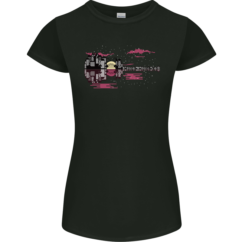 Guitar City Rock n Roll Music Guitarist Womens Petite Cut T-Shirt Black