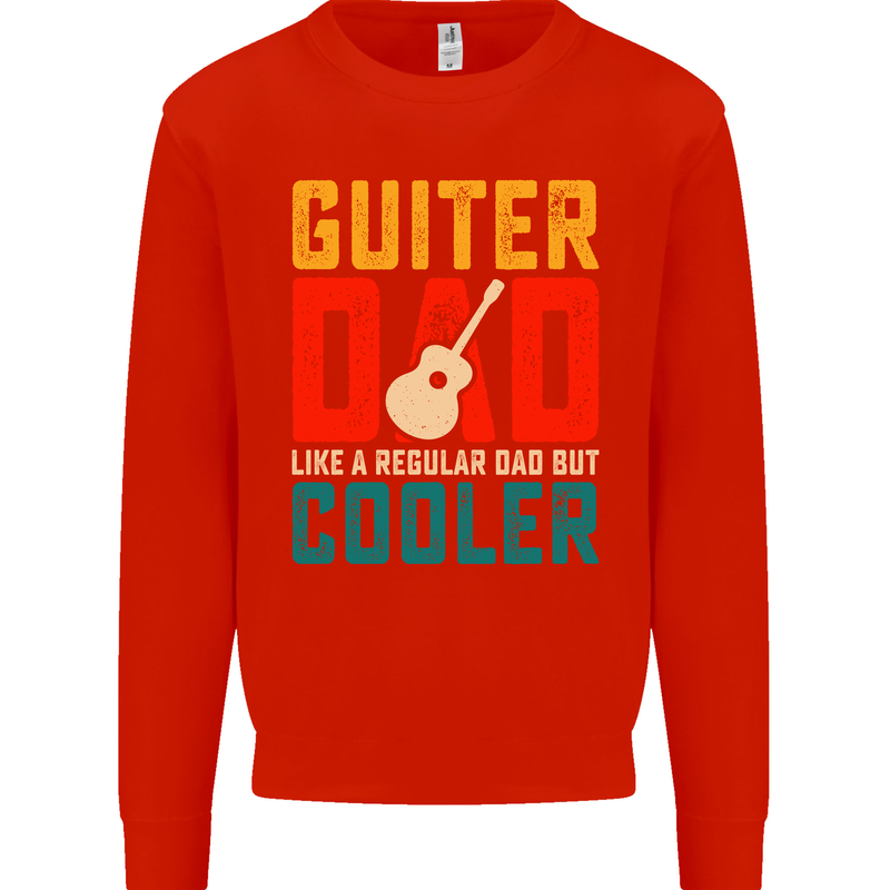 Guitar Dad Like a Normal Dad Fathers Day Kids Sweatshirt Jumper Bright Red