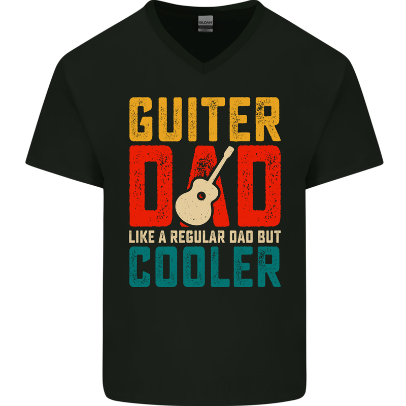 Guitar Dad Like a Normal Dad Fathers Day Mens V-Neck Cotton T-Shirt Black
