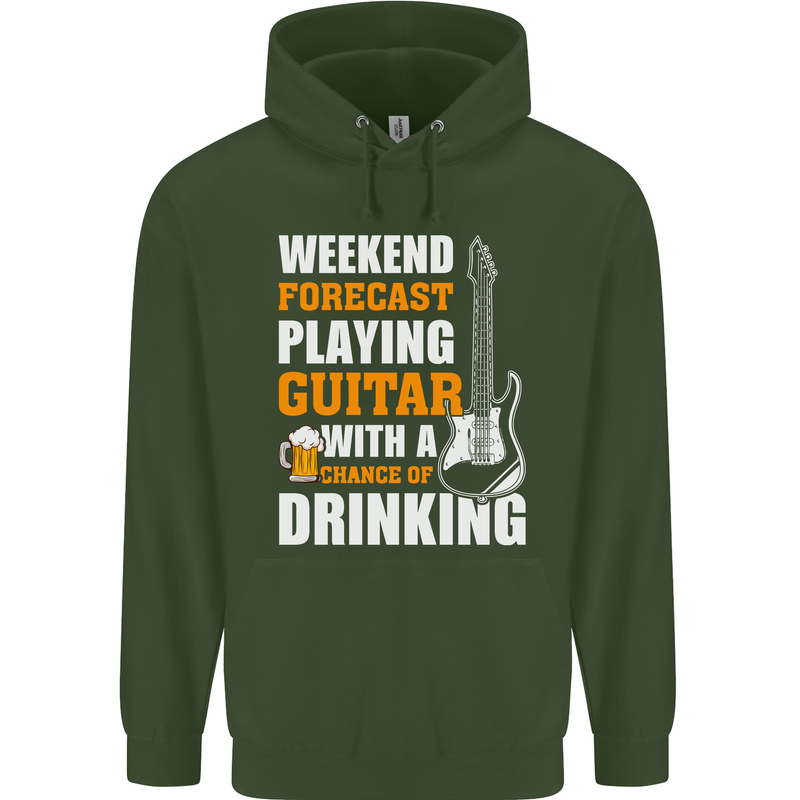 Guitar Forecast Funny Beer Alcohol Childrens Kids Hoodie Forest Green