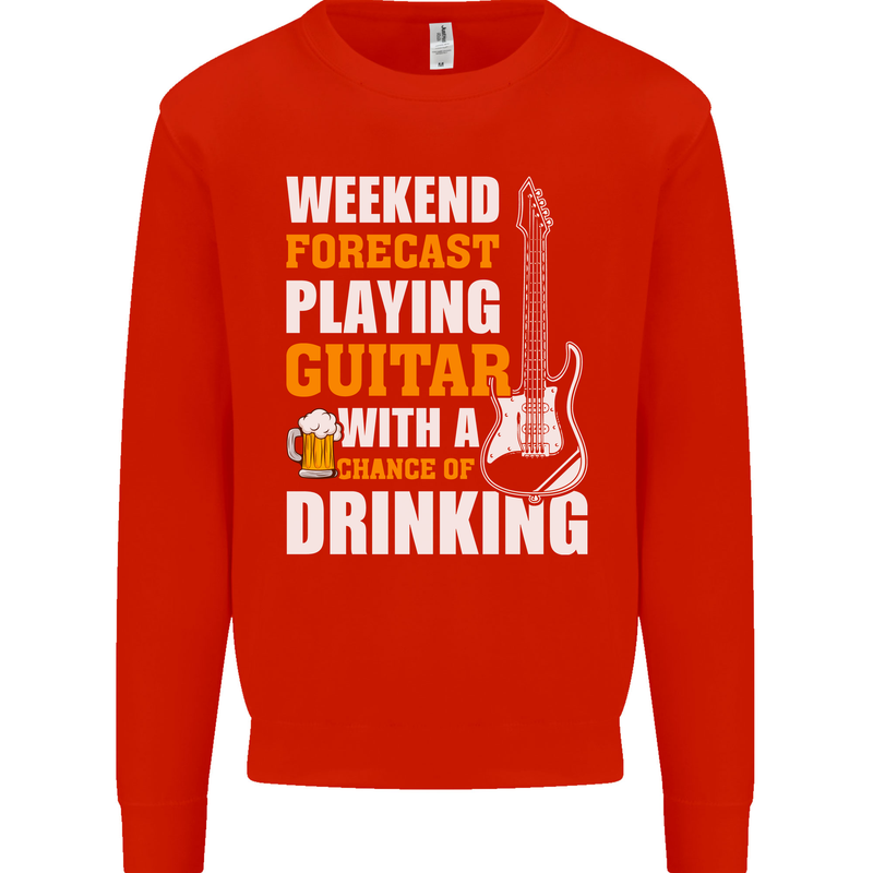 Guitar Forecast Funny Beer Alcohol Kids Sweatshirt Jumper Bright Red