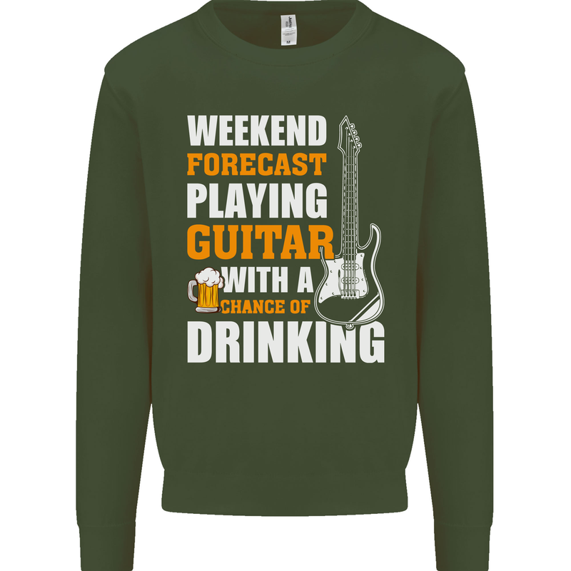 Guitar Forecast Funny Beer Alcohol Kids Sweatshirt Jumper Forest Green