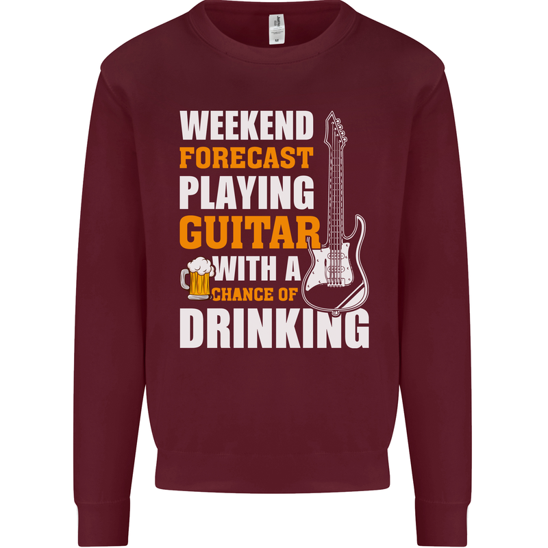 Guitar Forecast Funny Beer Alcohol Kids Sweatshirt Jumper Maroon