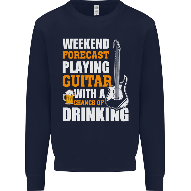 Guitar Forecast Funny Beer Alcohol Kids Sweatshirt Jumper Navy Blue