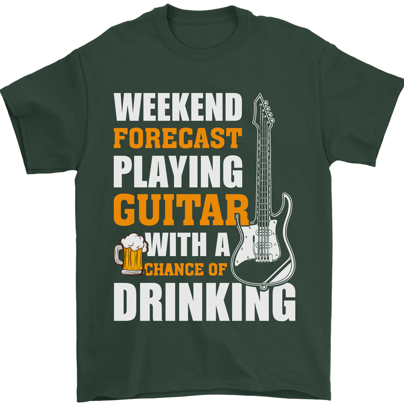 Guitar Forecast Funny Beer Alcohol Mens T-Shirt 100% Cotton Forest Green