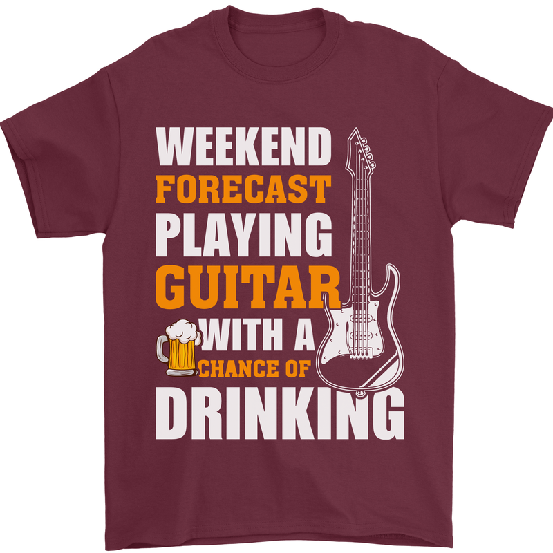 Guitar Forecast Funny Beer Alcohol Mens T-Shirt 100% Cotton Maroon