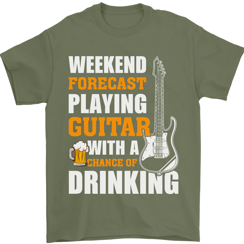 Guitar Forecast Funny Beer Alcohol Mens T-Shirt 100% Cotton Military Green