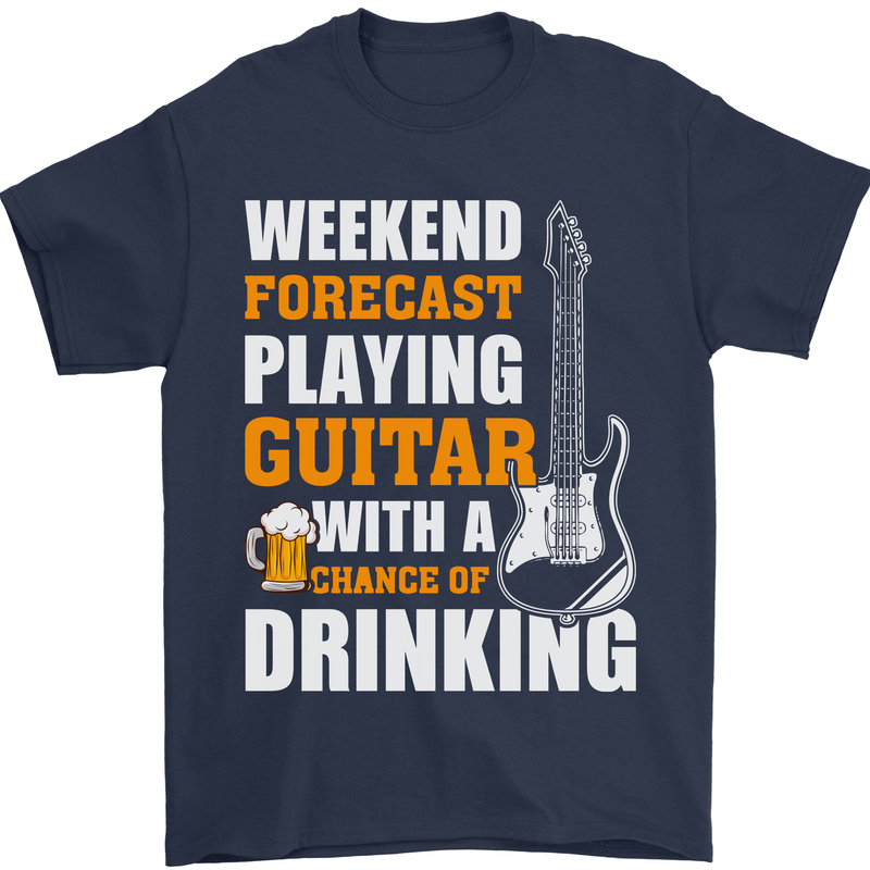 Guitar Forecast Funny Beer Alcohol Mens T-Shirt 100% Cotton Navy Blue