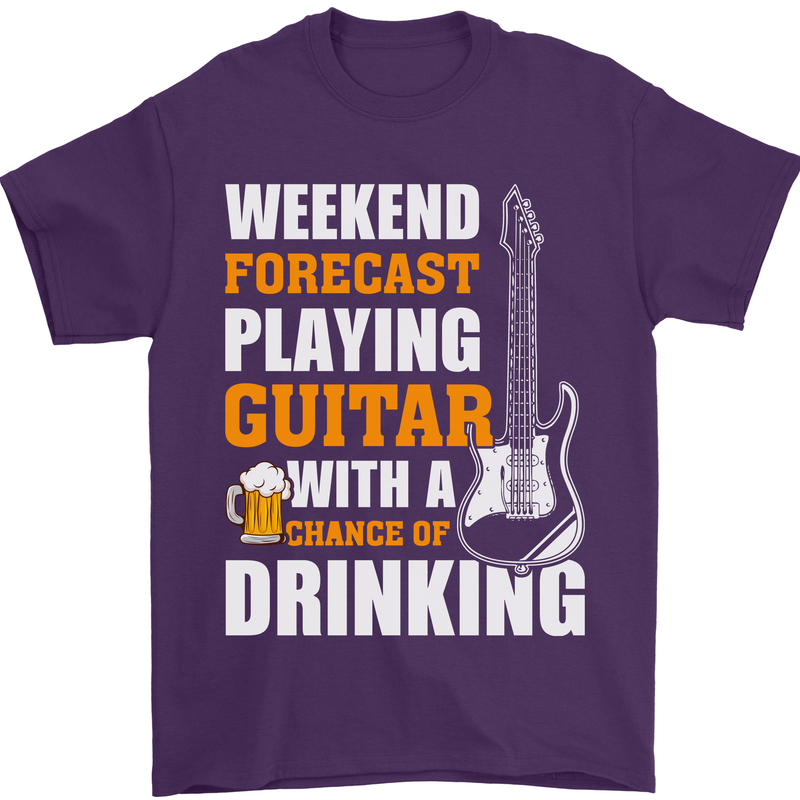 Guitar Forecast Funny Beer Alcohol Mens T-Shirt 100% Cotton Purple