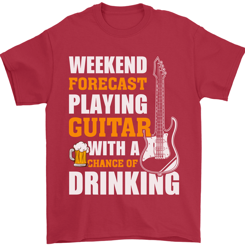 Guitar Forecast Funny Beer Alcohol Mens T-Shirt 100% Cotton Red