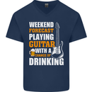 Guitar Forecast Funny Beer Alcohol Mens V-Neck Cotton T-Shirt Navy Blue