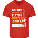 Guitar Forecast Funny Beer Alcohol Mens V-Neck Cotton T-Shirt Red