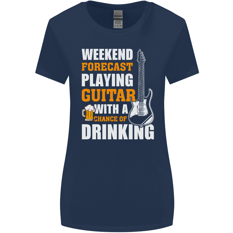 Guitar Forecast Funny Beer Alcohol Womens Wider Cut T-Shirt Navy Blue