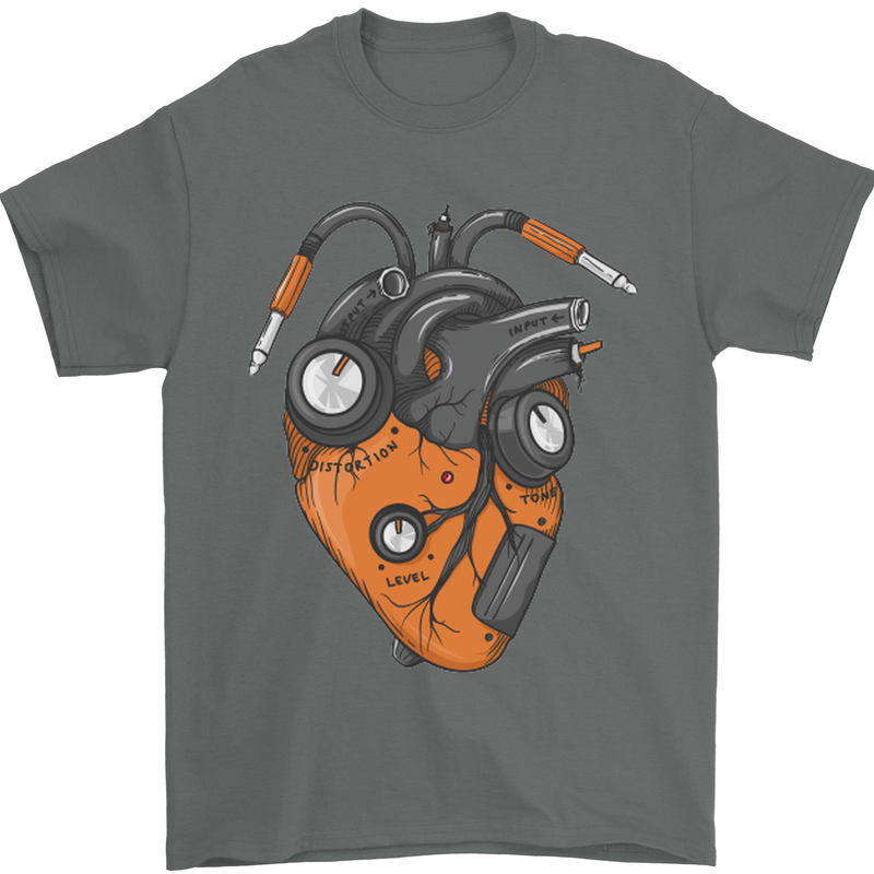 Guitar Heart Guitarist Acoustic Electric Mens T-Shirt Cotton Gildan Charcoal