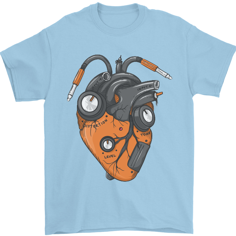 Guitar Heart Guitarist Acoustic Electric Mens T-Shirt Cotton Gildan Light Blue