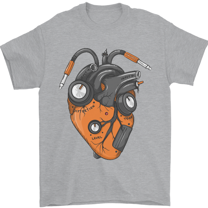 Guitar Heart Guitarist Acoustic Electric Mens T-Shirt Cotton Gildan Sports Grey