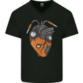 Guitar Heart Guitarist Acoustic Electric Mens V-Neck Cotton T-Shirt Black
