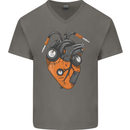 Guitar Heart Guitarist Acoustic Electric Mens V-Neck Cotton T-Shirt Charcoal