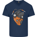 Guitar Heart Guitarist Acoustic Electric Mens V-Neck Cotton T-Shirt Navy Blue