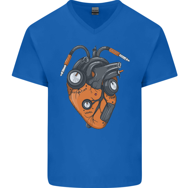 Guitar Heart Guitarist Acoustic Electric Mens V-Neck Cotton T-Shirt Royal Blue
