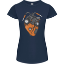 Guitar Heart Guitarist Acoustic Electric Womens Petite Cut T-Shirt Navy Blue