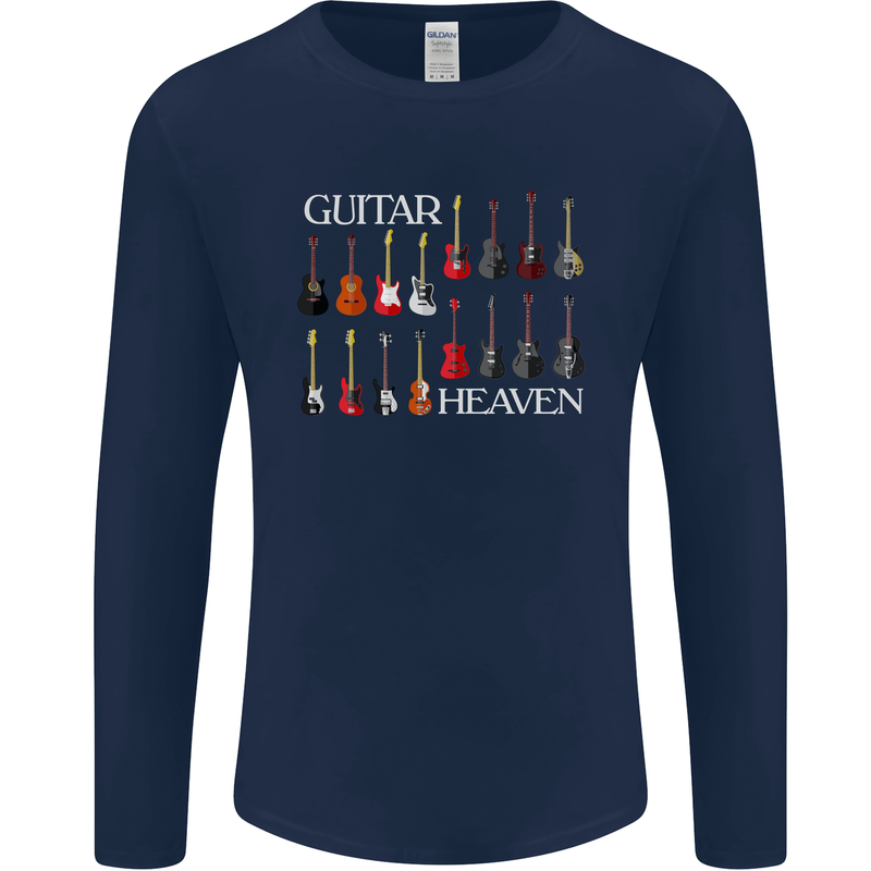 Guitar Heaven Collection Guitarist Acoustic Mens Long Sleeve T-Shirt Navy Blue
