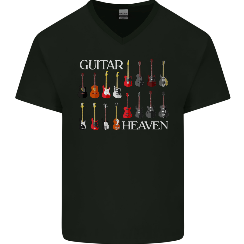 Guitar Heaven Collection Guitarist Acoustic Mens V-Neck Cotton T-Shirt Black