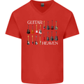 Guitar Heaven Collection Guitarist Acoustic Mens V-Neck Cotton T-Shirt Red