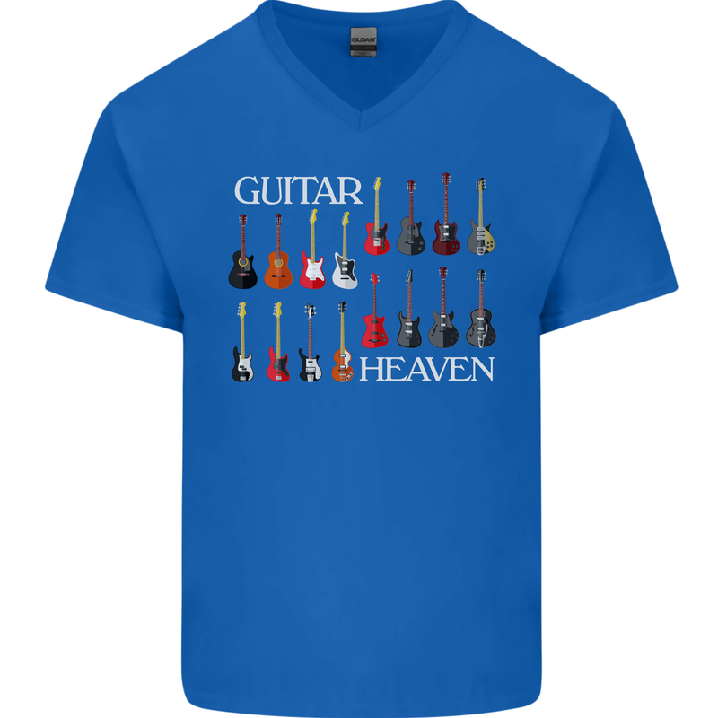 Guitar Heaven Collection Guitarist Acoustic Mens V-Neck Cotton T-Shirt Royal Blue