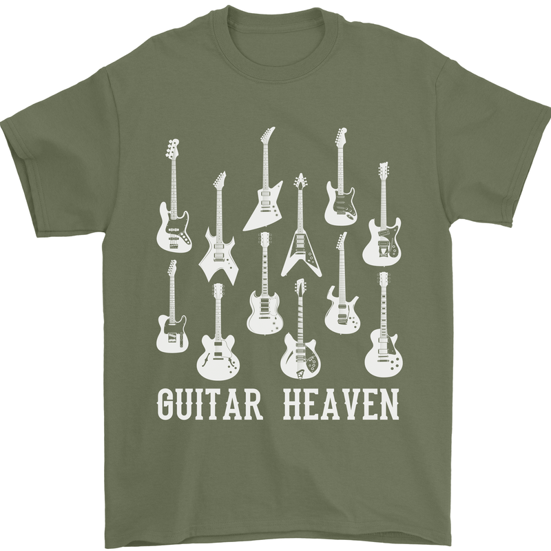 Guitar Heaven Guitarist Electric Acoustic Mens T-Shirt Cotton Gildan Military Green