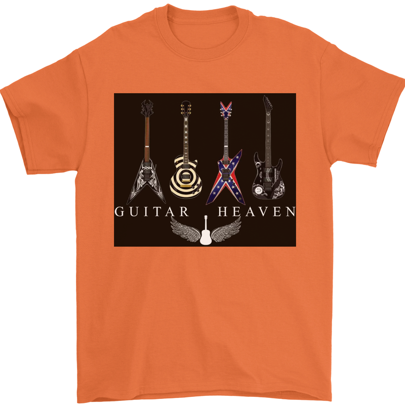 Guitar Heaven Guitarist Electric Acoustic Mens T-Shirt Cotton Gildan Orange