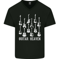 Guitar Heaven Guitarist Electric Acoustic Mens V-Neck Cotton T-Shirt Black
