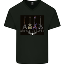 Guitar Heaven Guitarist Electric Acoustic Mens V-Neck Cotton T-Shirt Black