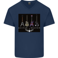 Guitar Heaven Guitarist Electric Acoustic Mens V-Neck Cotton T-Shirt Navy Blue