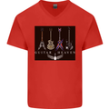 Guitar Heaven Guitarist Electric Acoustic Mens V-Neck Cotton T-Shirt Red