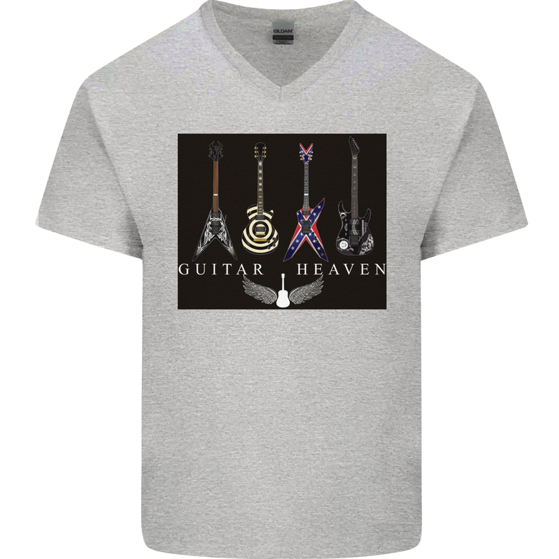 Guitar Heaven Guitarist Electric Acoustic Mens V-Neck Cotton T-Shirt Sports Grey