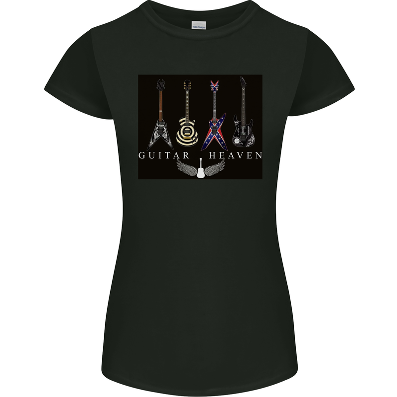 Guitar Heaven Guitarist Electric Acoustic Womens Petite Cut T-Shirt Black