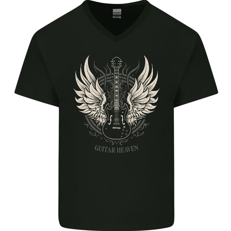 Guitar Heaven Rock n Roll Music Death Metal Mens V-Neck Cotton T-Shirt Black