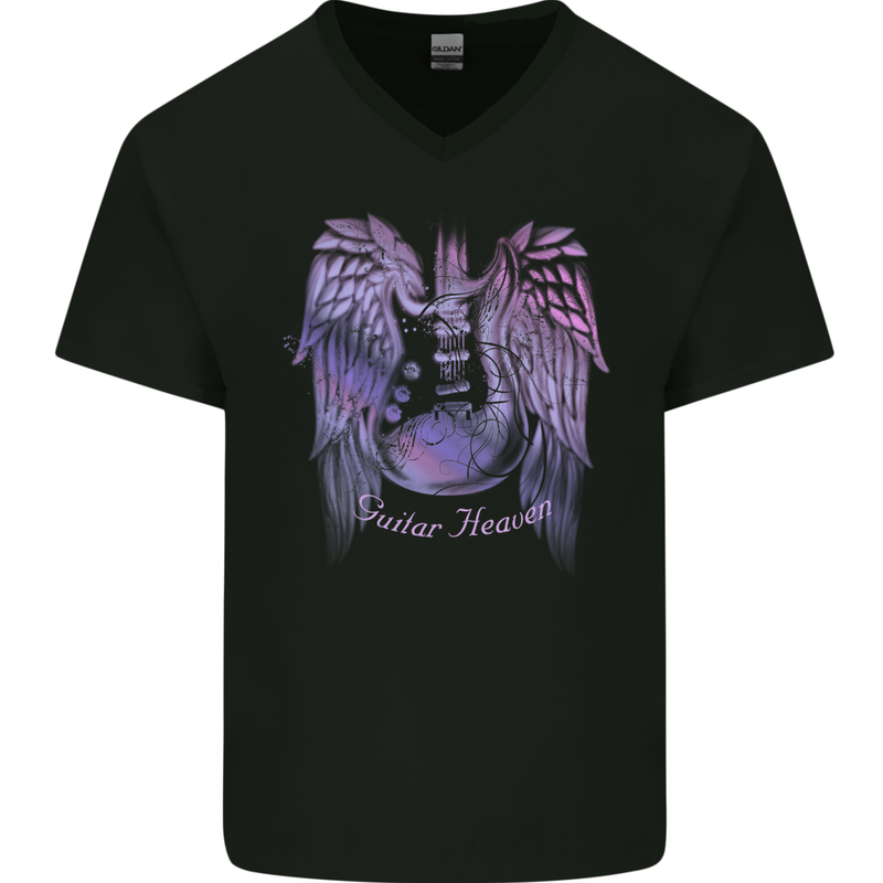 Guitar Heaven Wings Guitarist Electric Bass Mens V-Neck Cotton T-Shirt Black