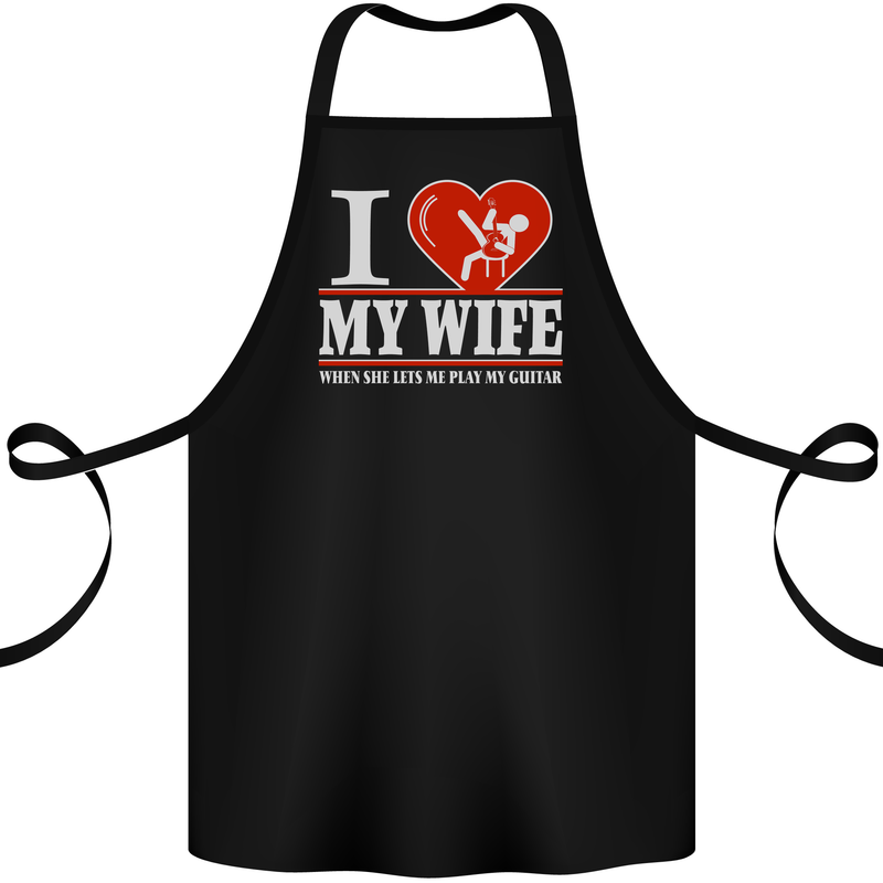 Guitar I Love My Wife Guitarist Electric Cotton Apron 100% Organic Black