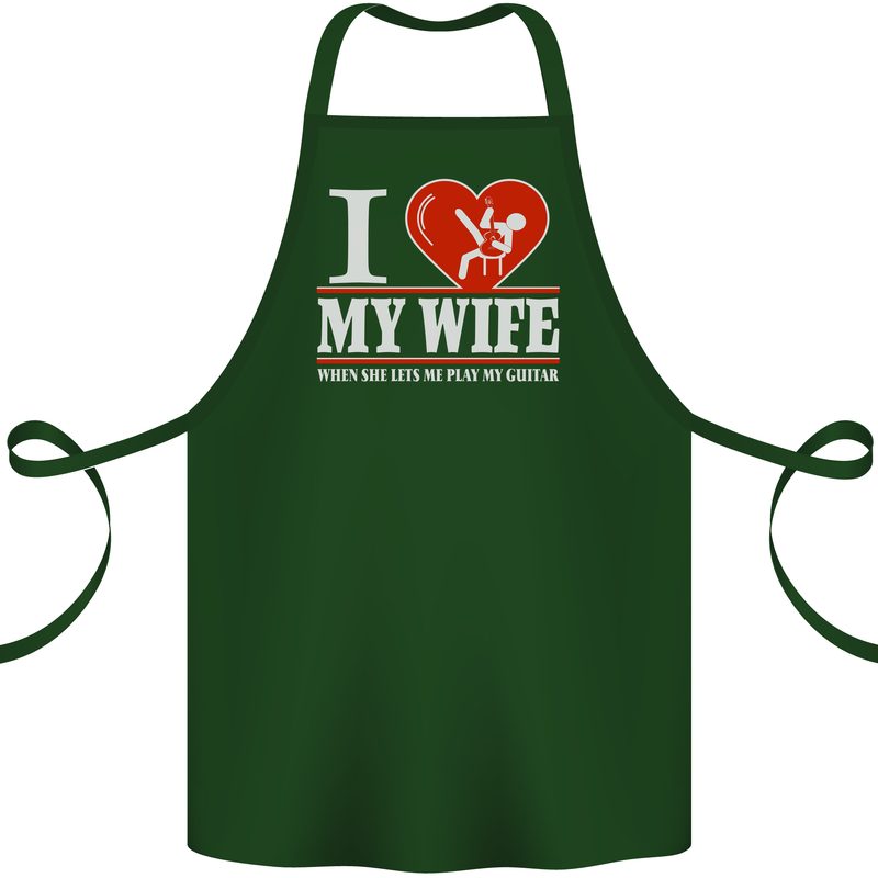 Guitar I Love My Wife Guitarist Electric Cotton Apron 100% Organic Forest Green
