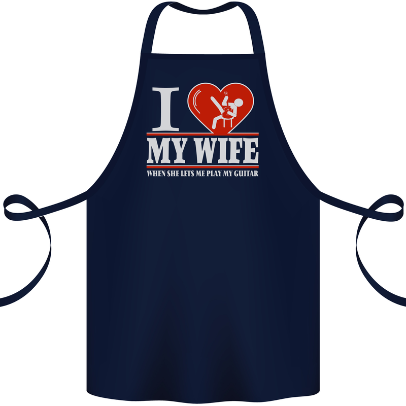 Guitar I Love My Wife Guitarist Electric Cotton Apron 100% Organic Navy Blue