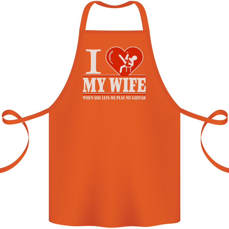 Guitar I Love My Wife Guitarist Electric Cotton Apron 100% Organic Orange