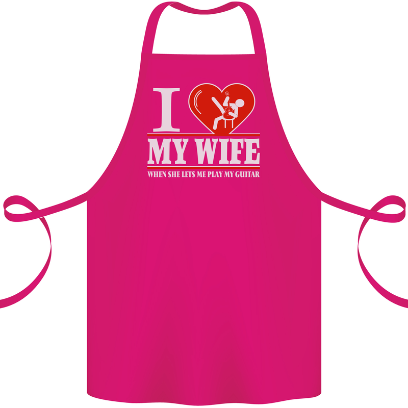 Guitar I Love My Wife Guitarist Electric Cotton Apron 100% Organic Pink