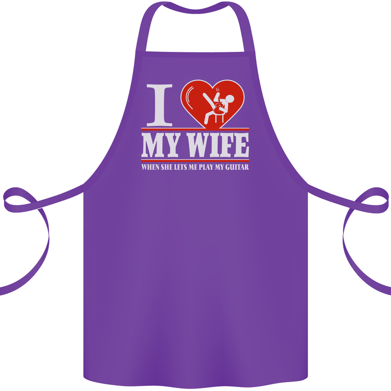 Guitar I Love My Wife Guitarist Electric Cotton Apron 100% Organic Purple