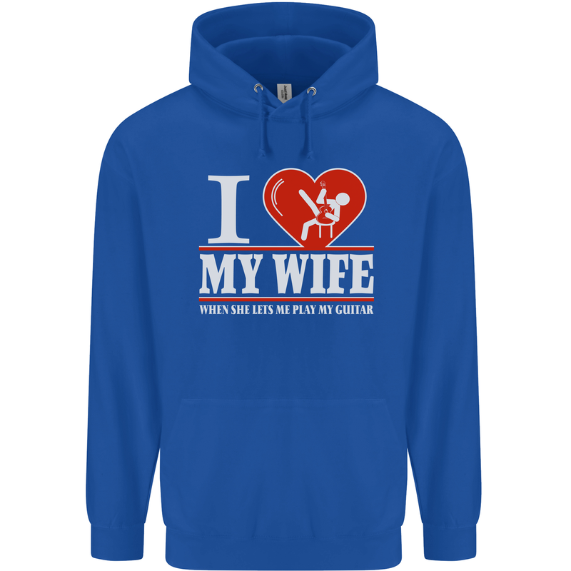 Guitar I Love My Wife Guitarist Electric Mens 80% Cotton Hoodie Royal Blue