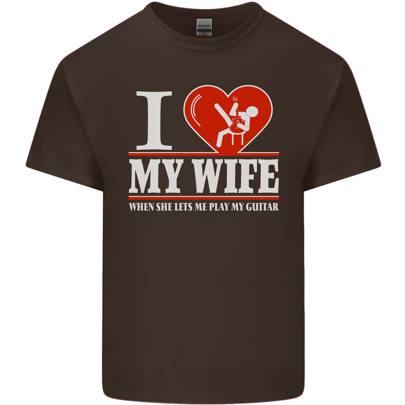 Guitar I Love My Wife Guitarist Electric Mens Cotton T-Shirt Tee Top Dark Chocolate