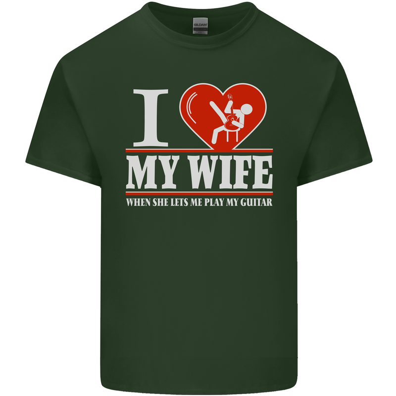 Guitar I Love My Wife Guitarist Electric Mens Cotton T-Shirt Tee Top Forest Green