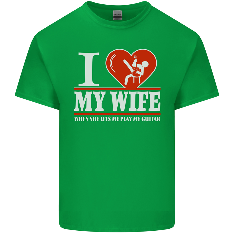 Guitar I Love My Wife Guitarist Electric Mens Cotton T-Shirt Tee Top Irish Green